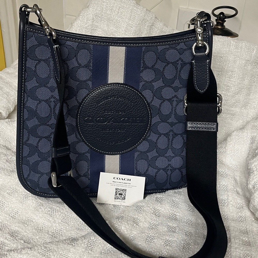 Coach Dempsey Jacquard Blue and Black Crossbody Bag